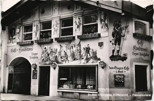 Ansichtskarte Mittenwald Bozner Weinstube Frescomalerei 1960