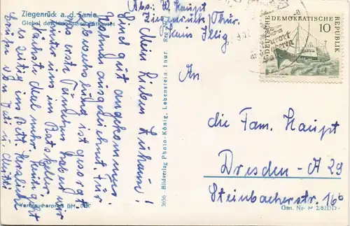 Ziegenrück/Saale Giebel des Rathaus, verziertes bemaltes Haus, DDR AK 1962