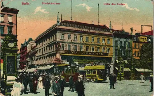 Ansichtskarte Mitte-Berlin Friedrichstraße, Bus - Victoria Cafe 1912