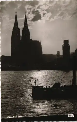 Ansichtskarte Köln Panorama-Ansicht Dom Rhein am Abend 1950