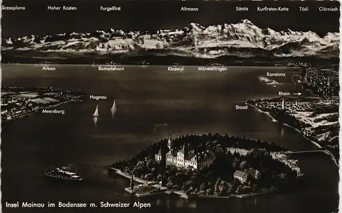 Konstanz Insel Mainau & Bodensee Region aus d. Vogelschau-Perspektive 1955