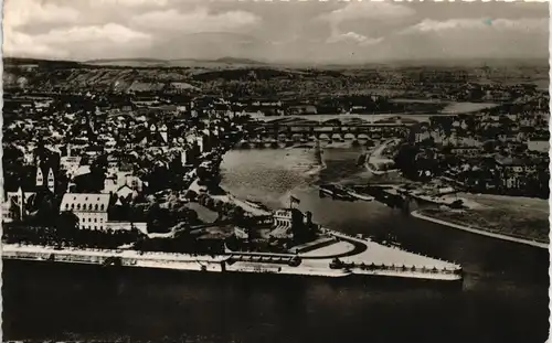 Koblenz Deutsches Eck, Rhein, Mosel-Mündung aus d. Vogelschau 1959
