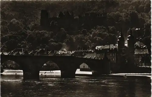 Ansichtskarte Heidelberg Morgensonne über Brücke u. Schloß 1960