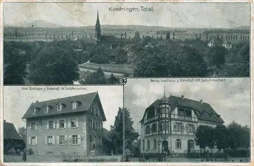 Teningen Mehrbild-AK Köndringen, Gasthaus W. Schuhmachter, Totalansicht 1913