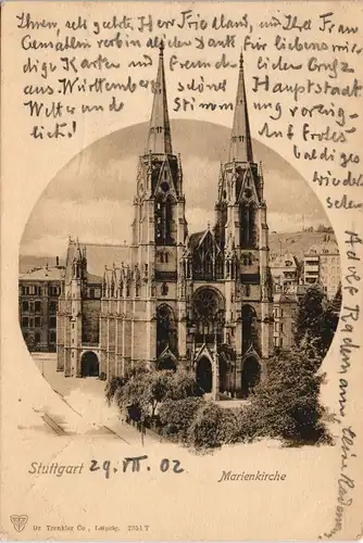 Stuttgart Marienkirche 1902   gelaufen nach COTTBUS (Ankunftsstempel)
