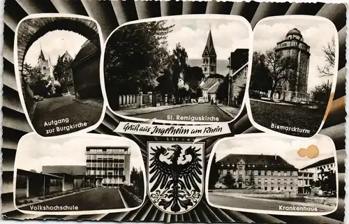Ingelheim   mit Volkshochschule, Burgkirche, Bismarck-Turm, Krankenhaus 1967