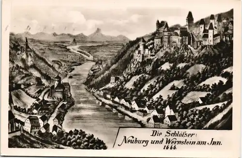 Neuburg am Inn Neuburg und Wernstein  historische Darstellung anno 1666 1959