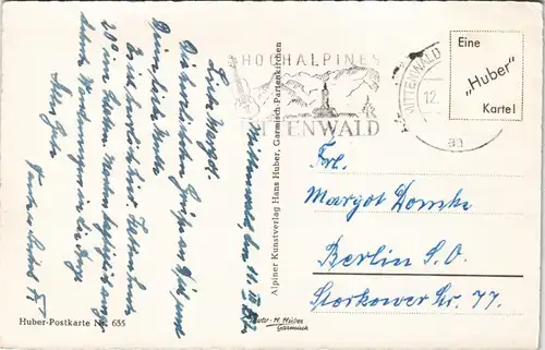 Ansichtskarte Mittenwald Mittenwald gegen Wettersteinspitze (2478m) 1952