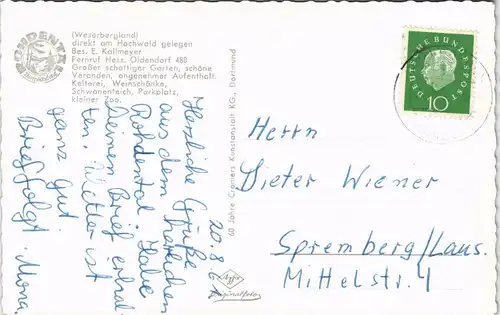 Hessisch Oldendorf Umland-Ansichten Rohdental Weserbergland mit Lied-Text 1961