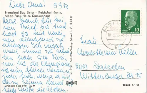 Bad Elster DDR MB mit Reichsbahnheim, Albert-Funk-Heim, Krankenhaus 1972/1968