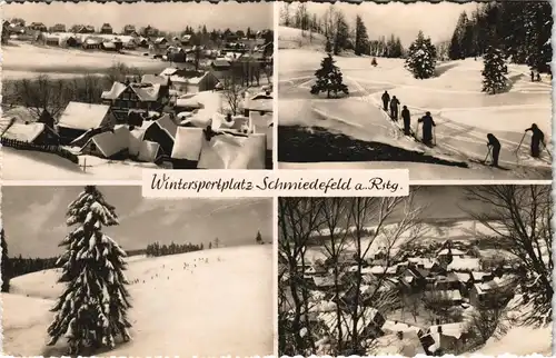Schmiedefeld (Rennsteig) DDR Mehrbild-AK mit 4 Winter-Ansichten 1962/1961