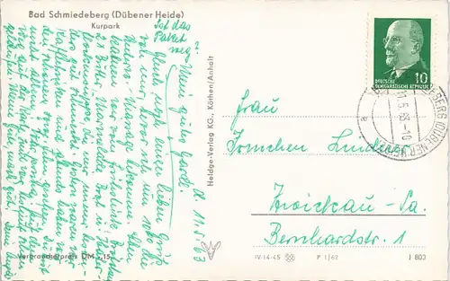 Ansichtskarte Bad Schmiedeberg Partie im Kurpark DDR AK 1963/1962