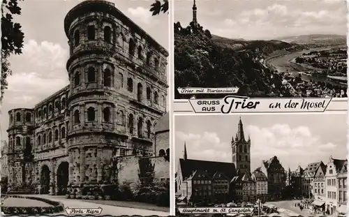 Ansichtskarte Trier Mehrbild-AK 3 Foto-Ansichten ua. Porta Nigra 1956/0000