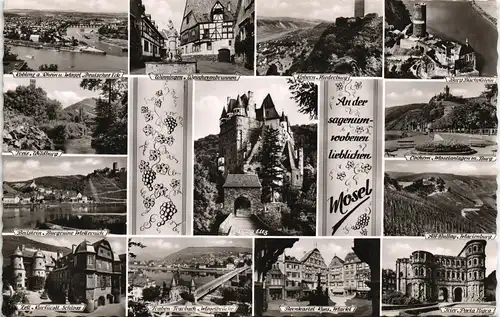 .Rheinland-Pfalz Mehrbild-AK Mosel Orte & Sehenswürdigkeiten entlang Fluss 1956