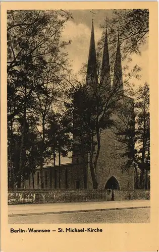 Ansichtskarte Wannsee-Berlin St. Michael-Kirche Strassen Ansicht 1930