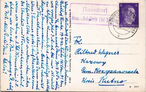 Pötzscha-Wehlen Naundorf - gel. Landpoststempel ü. Königstein 1942