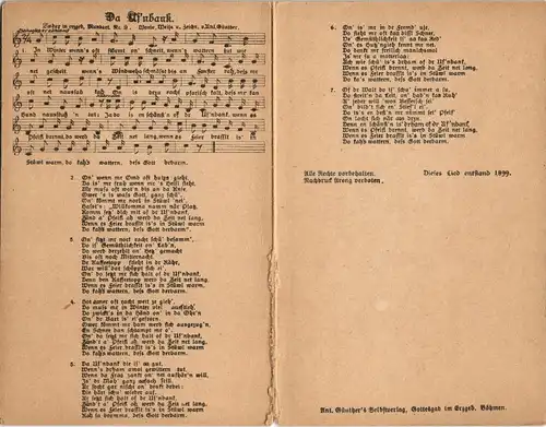 Liedkarten Erzgebirge (Anton Günther) Da Ufnbank - Klappkarte 1913  Gottesgab: