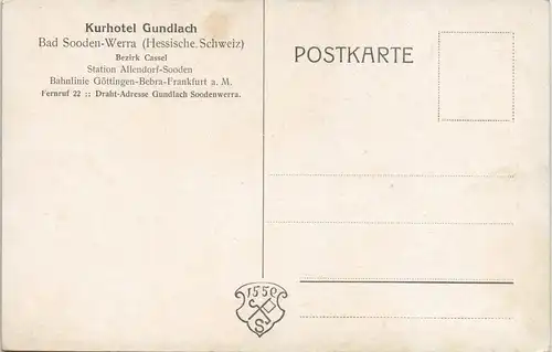 Ansichtskarte Bad Sooden-Allendorf Künstlerkarte Kurhotel Gundlach 1918