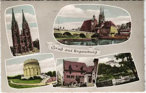 Regensburg Gruss-Aus-Mehrbildkarte mit 5 Echtfoto-Ansichten 1964