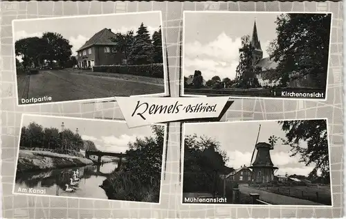 Ansichtskarte Remels Mehrbild-AK Dorf-Partie, Kirche, Mühle, Kanal 1960/1963