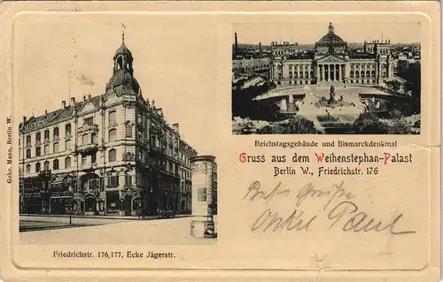 Ansichtskarte Mitte-Berlin Friedrichstraße Weihenstephan-Palast 1908
