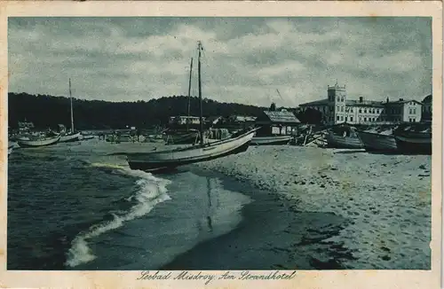 Postcard Misdroy Międzyzdroje Boote am Strand - Am Strandhotel 1928