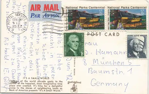 Postcard Anaheim Fantasyland Freizeitpark USA 1972