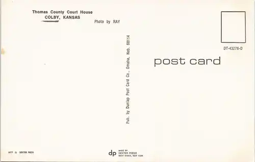 Postcard Colby Thomas County Court House Kansas USA 1977