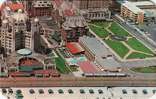 Atlantic City Marlboraytgh-Blenheim Aerial view central Boardwalk USA 1965