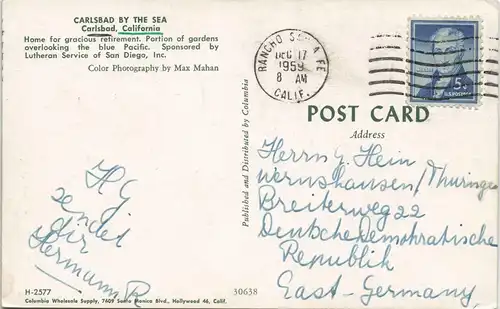 Postcard Carlsbad (CA) CARLSBAD BY THE SEA Kalifornien USA 1959