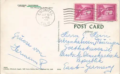 Postcard Carlsbad (CA) Ortsansicht Town View Beach Coast Line, USA 1962