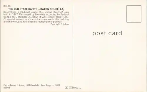 Postcard Baton Rouge OLD STATE CAPITOL Lousiana USA 1970