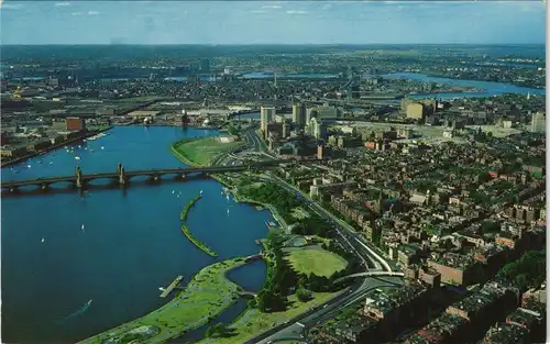 Cambridge Aerial View Charles River, Storrow Drive, Longfellow Bridge, USA 1970