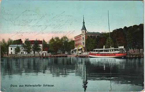 Ansichtskarte Woltersdorf Woltersdorfer Schleuse, Gastschiff Restaurant 1908