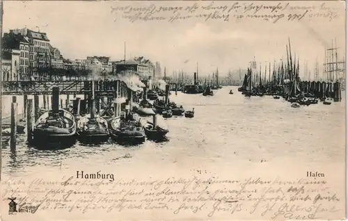 Hamburg Hafen Schlepper Schiffe Segelschiff-Hafen Harbour Scene 1904