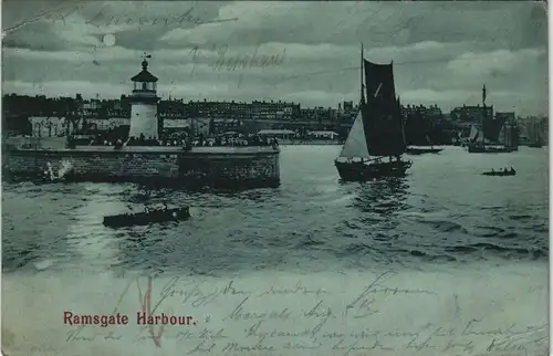 Postcard Ramsgate Hafen, Harbour - Mondscheinlitho 1901