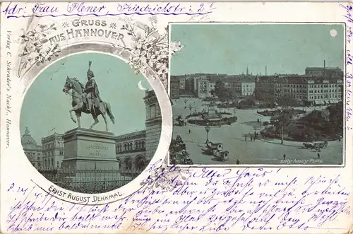 Ansichtskarte Hannover Ernst-August Platz. Denkmal 2 Bild Mondschein 1899