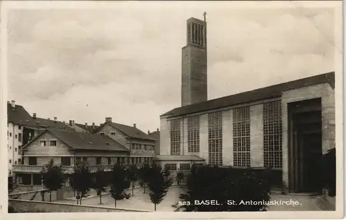 Ansichtskarte Basel St. Antoniuskirche - Straßenpartie 1930