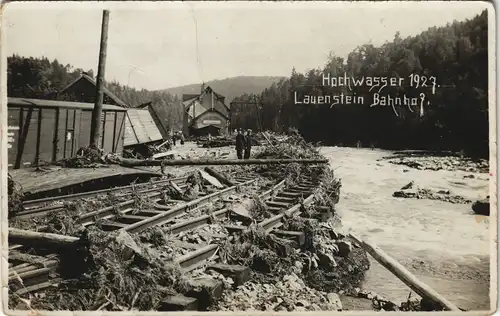 Lauenstein (Erzgebirge)-Altenberg Hochwasser - Bahnhof 1927 Privatfoto