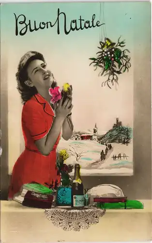 Ansichtskarte  Weihnachten Buon Natale - Schöne Frau - Gabentisch 1944