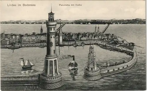 Ansichtskarte Lindau (Bodensee) Hafen - Künstlerkarte 1922