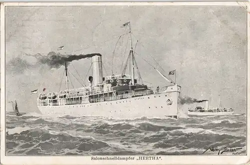 Ansichtskarte  Salonschnelldampfer ,,HERTHA“.gel. Bordstempel 1925