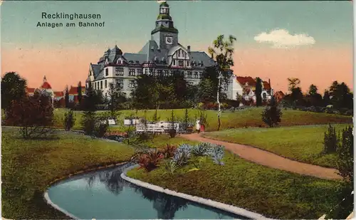 Ansichtskarte Recklinghausen Anlagen am Bahnhof 1924