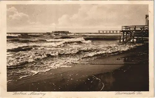 Misdroy Międzyzdroje Strand, Seebrücke - stürmische See 1928