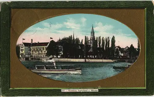 Ansichtskarte Konstanz Insel-Gotel, Dampfer 1913 Passepartout