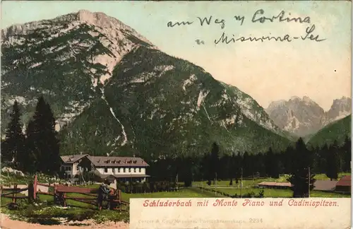 Schluderbach-Toblach Dobbiaco mit Monte Piano und Cadinispitzen. 1908