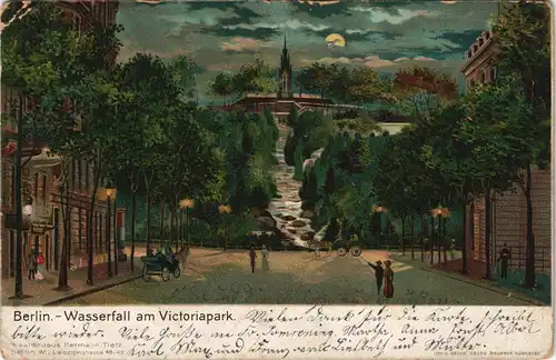 Ansichtskarte Kreuzberg-Berlin Viktoriapark bei Nacht - Straße 1903