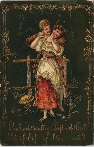 Menschen/Soziales Leben - Liebespaare - Goldprägekarte 1905 Goldrand