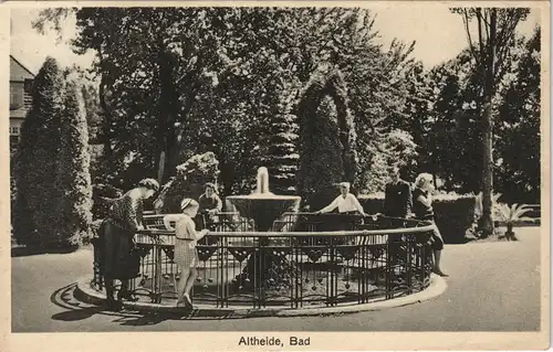 Postcard Bad Altheide Polanica-Zdrój Kurpark, Brunnen - Familie 1931