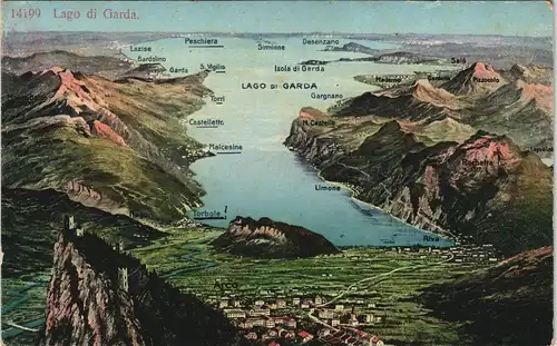 Cartoline Arco Arch Künstler-Landkarten Ak - Gardasee 1909